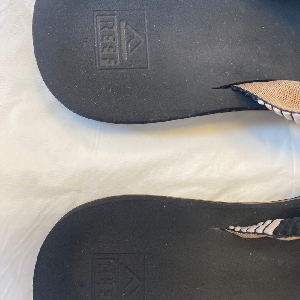 REEF Beige Black Spring Woven Women's Flip Flop Sandals size 9 - Picture 11 of 12